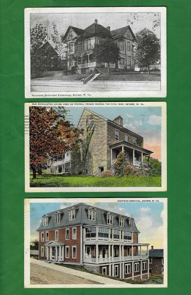 Keyser WV 1907 pmk on 1 of 3 pc SM Parsonage, Civil War Prison, Hoffman Hospital