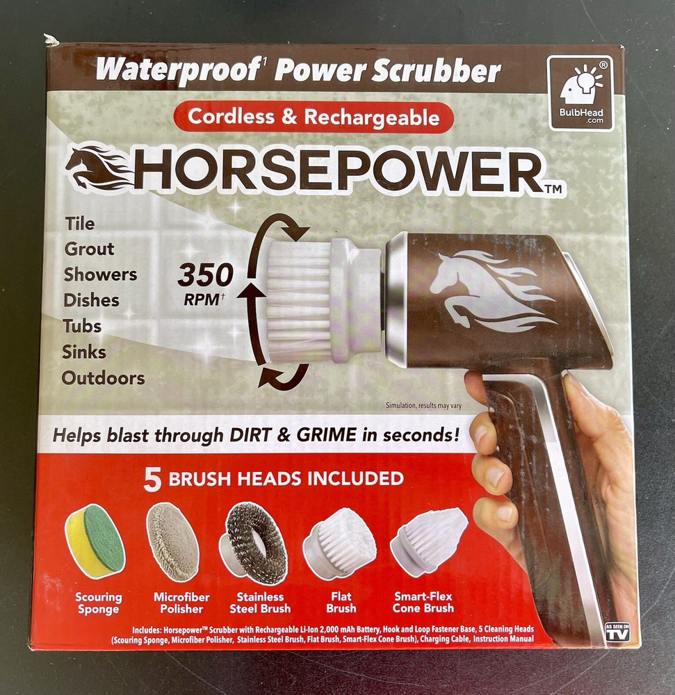HORSEPOWER-NEW- Power Scrubber-Waterproof Rechargeable-Includes 5 Brush Heads