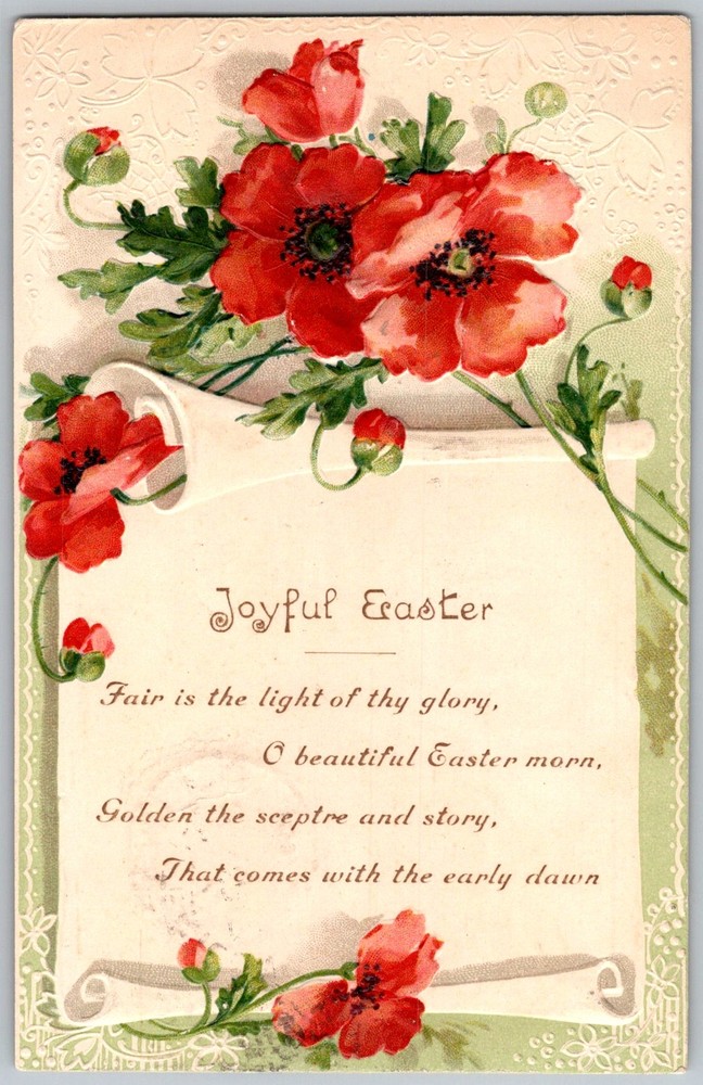 Antique Postcard Joyful Easter Poppies Greeting Meriden, CT 1900s