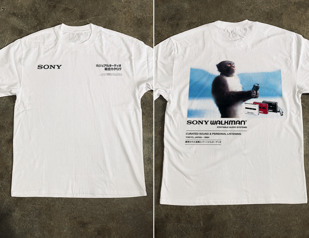 1988 Sony Walkman Meditating Monkey T-Shirt Vintage Tech Tee S-5XL