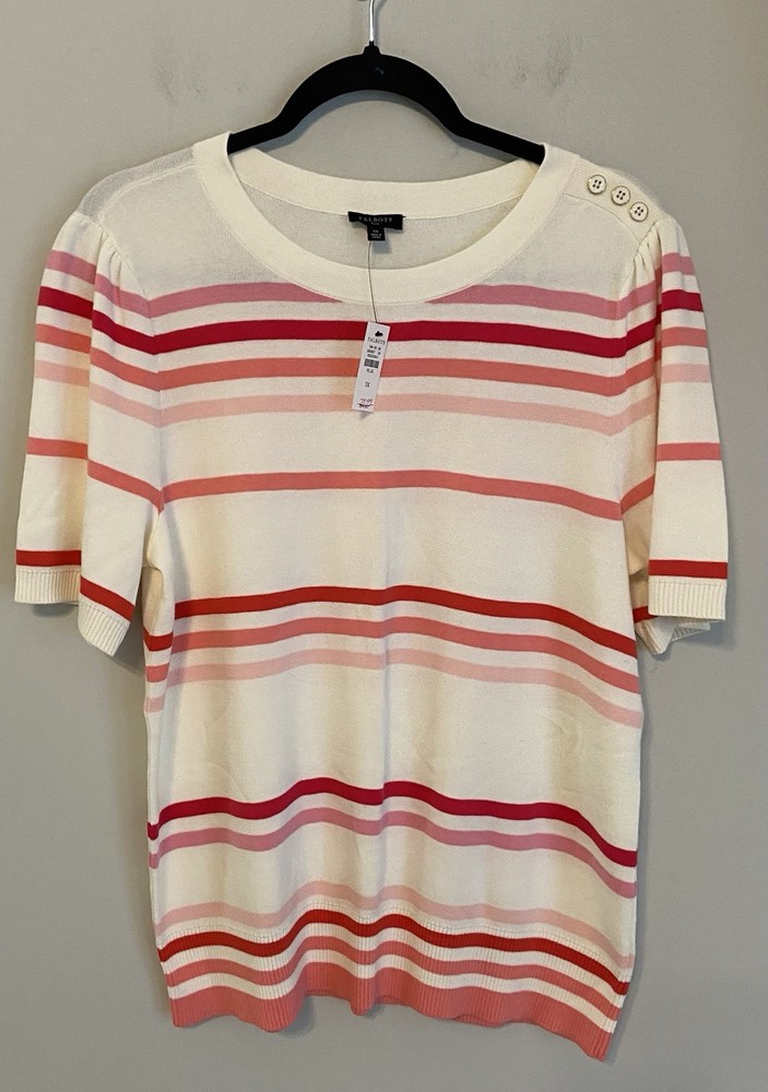 NWT Talbots Womens Plus 1X Lightweight Short  Sleeve Sweater Button Accent