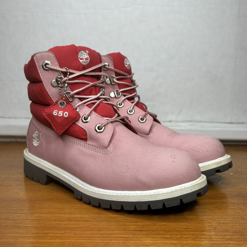 Timberland 650 Mens Pink Leather Puffer Boots Size 6