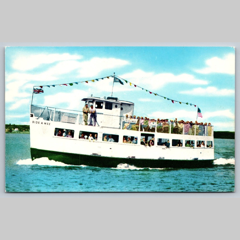 Postcard Bide-A-Wee Boat Sault Ste. Marie Michigan Soo Locks