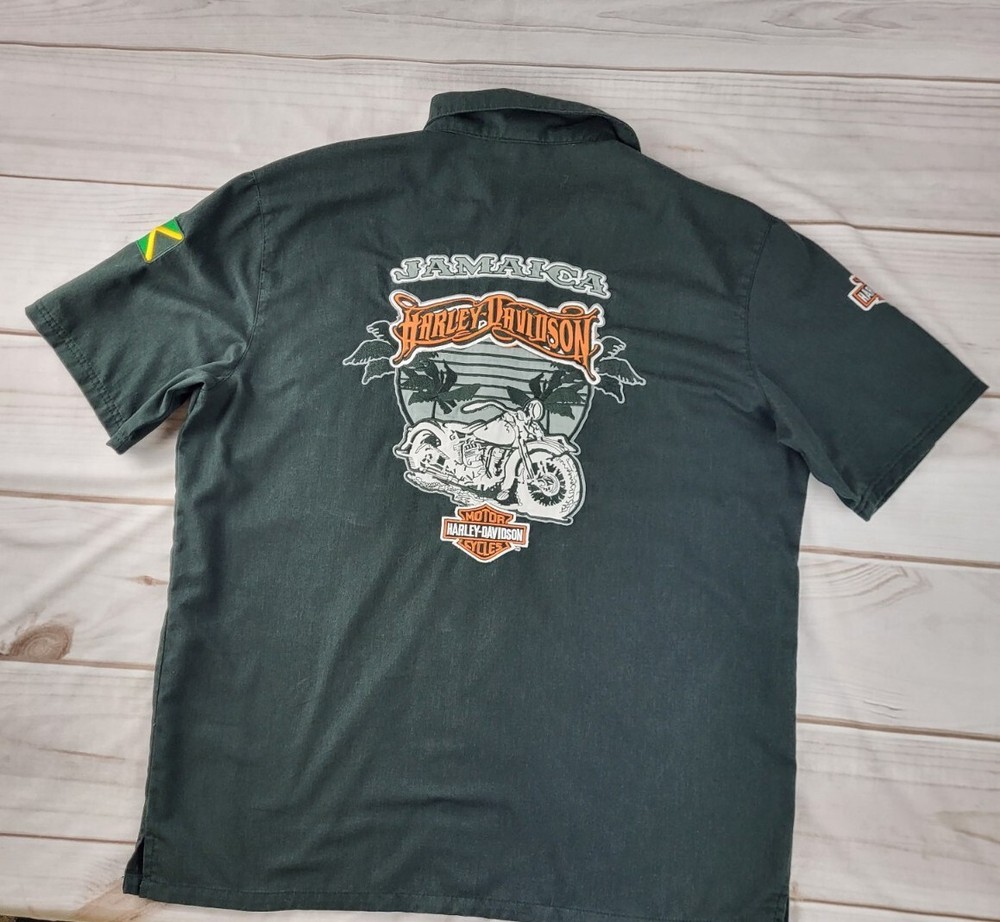 Harley Davidson Jamaica Shirt Mens L Faded Short Sleeve Button Up Embroidered