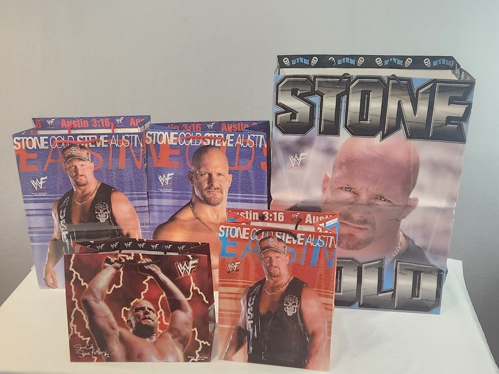 Vintage Stone Cold Steve Austin WWF WWE Christmas Holiday Party Gift Bags Lot(5)