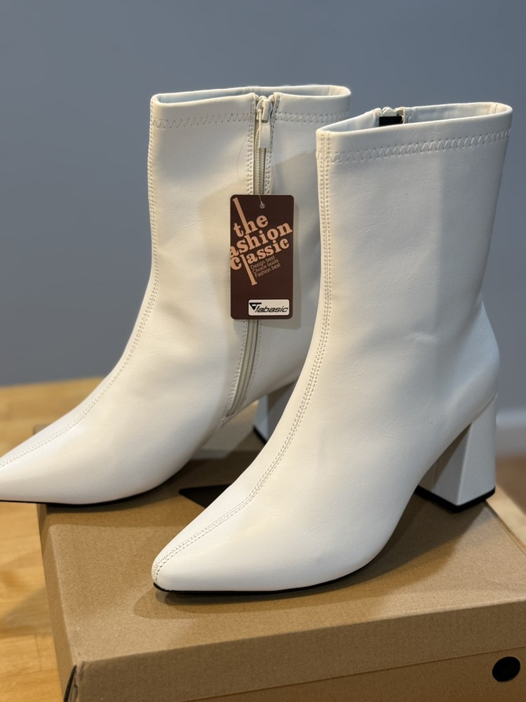 Women'S Chunky Heel Ankle Booties Pointed Toe Short Boots For Bride Size 8.5