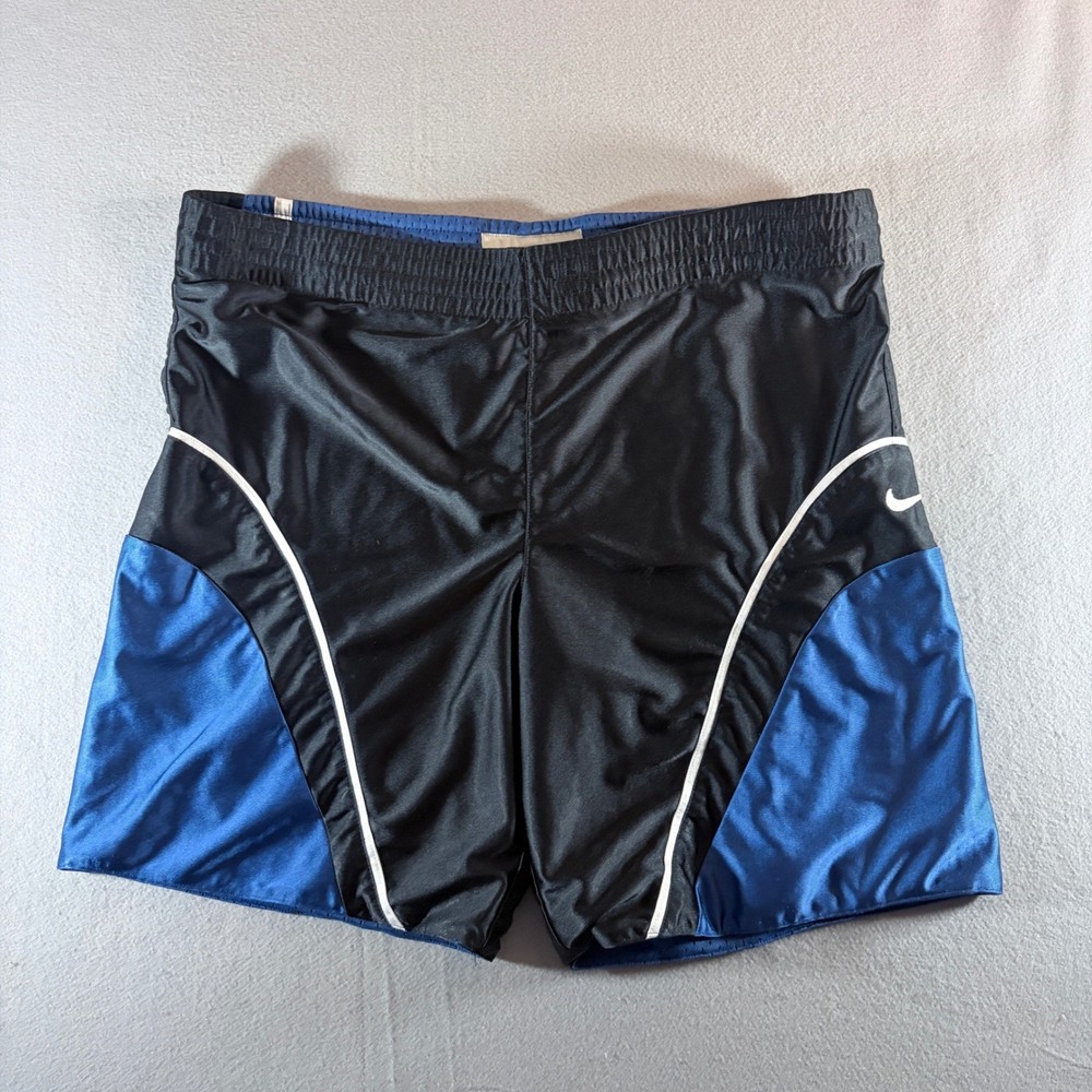 Nike Reversible Basketball Shorts Mens XL Black Blue Satin Mesh Swoosh Y2K