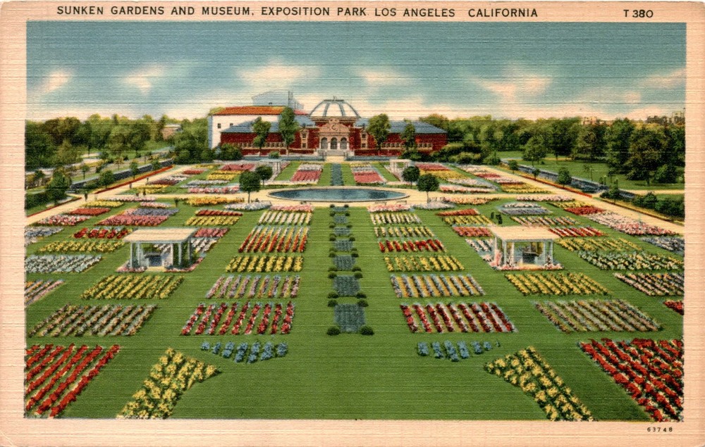 SUNKEN GARDENS, MUSEUM, EXPOSITION PARK, LOS ANGELES, Postcard