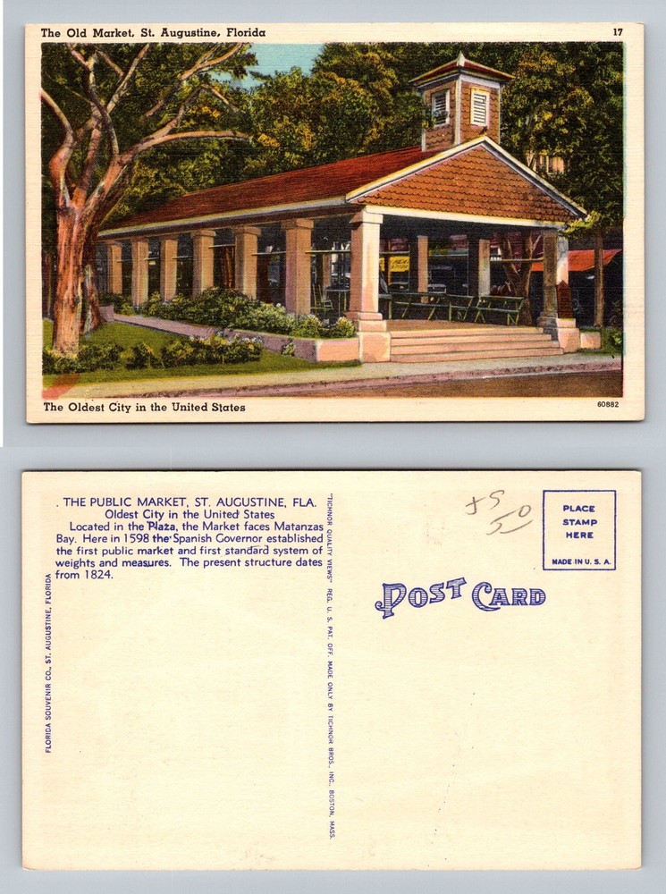 St. Augustine, FL-Florida, Old Public Market Plaza Matanzas Bay Vintage Postcard