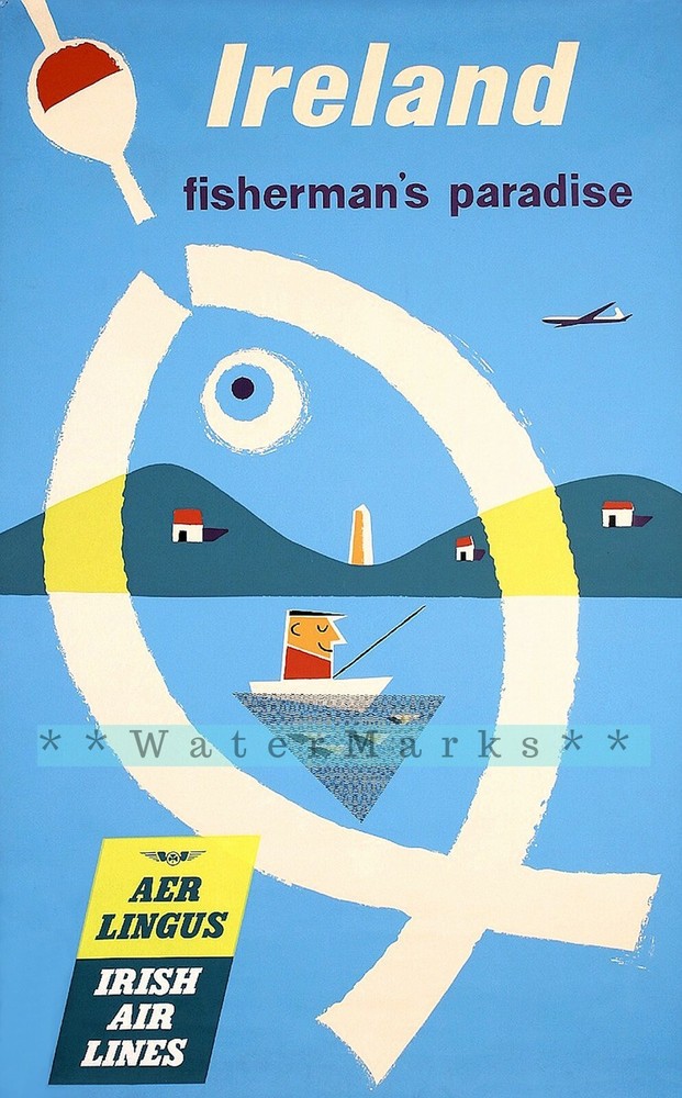 Ireland 1962 Fisherman's Paradise Vintage Poster Print Retro Style Air Travel