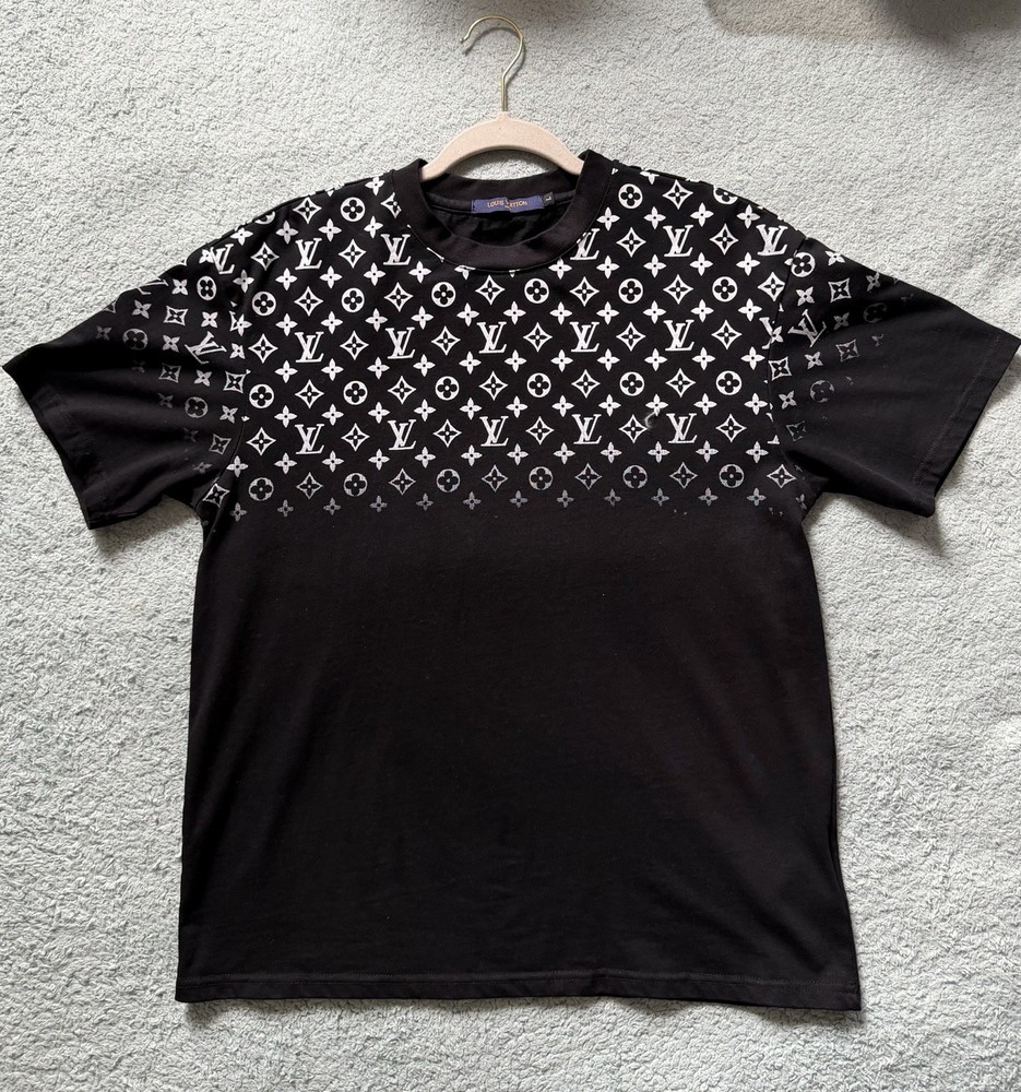 Louis Vuitton Men’s L Black Cotton Crew Neck Monogram Logo Short Sleeve T-Shirt