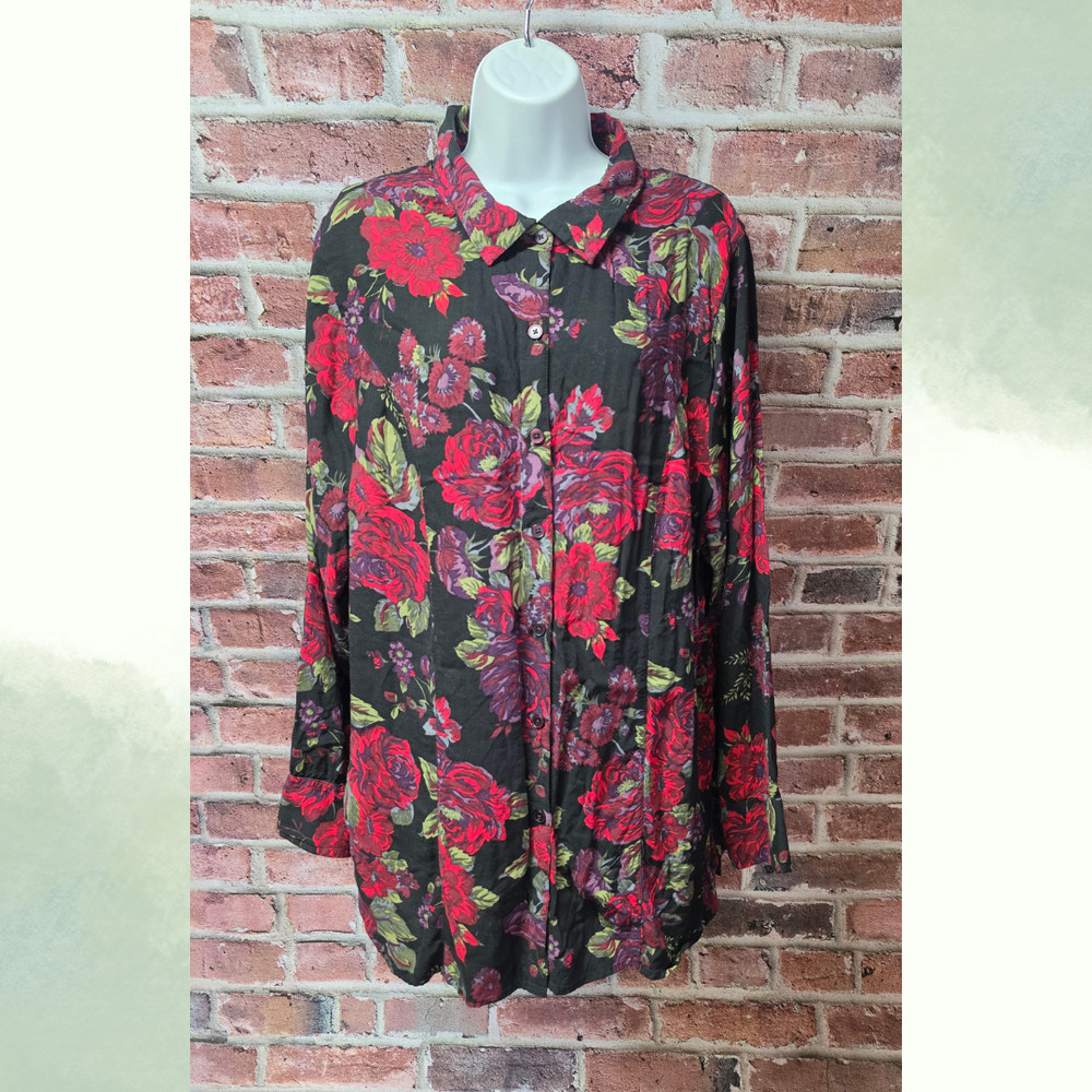 Women's WHITE STAG Floral Button Down Rayon Shirt 2X Size