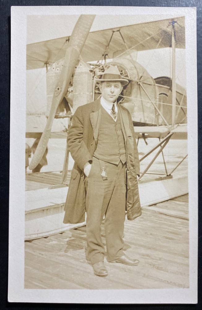 Mint USA RPPC Real Picture Postcard Early Aviation Biplane Pilot