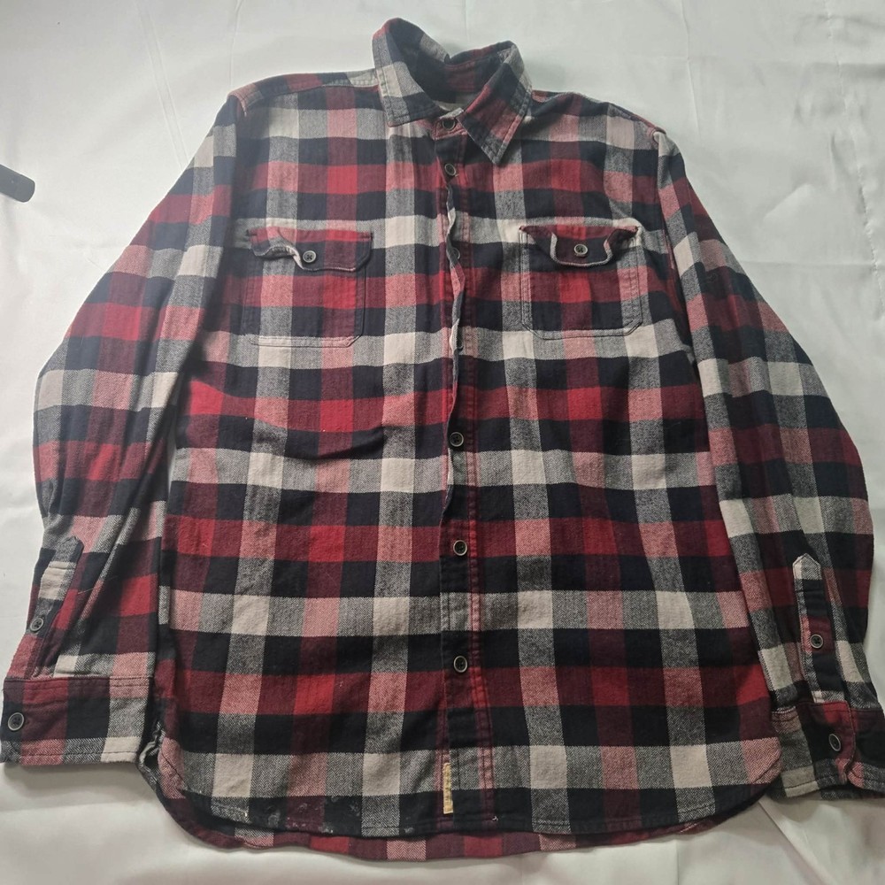 JACHS Men’s LT Red Black White Plaid Flannel Button-Up Long Sleeve Shirt