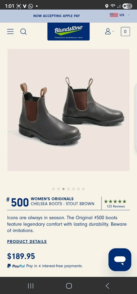 Blundstone Originals Mens Chelsea Boot 500 Stout Brown Leather US 10