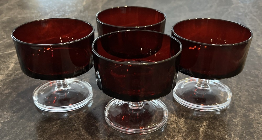 VTG 1970's Luminarc France Ruby Red Champagne/Sherbet Cups/Glass - Set of 4