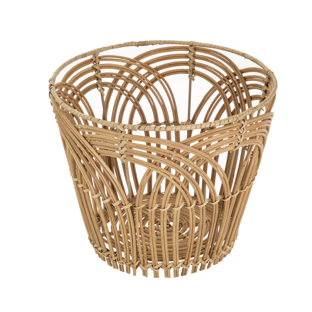 Homezone Handwoven Natural Rattan Basket with Modern Weave, Round