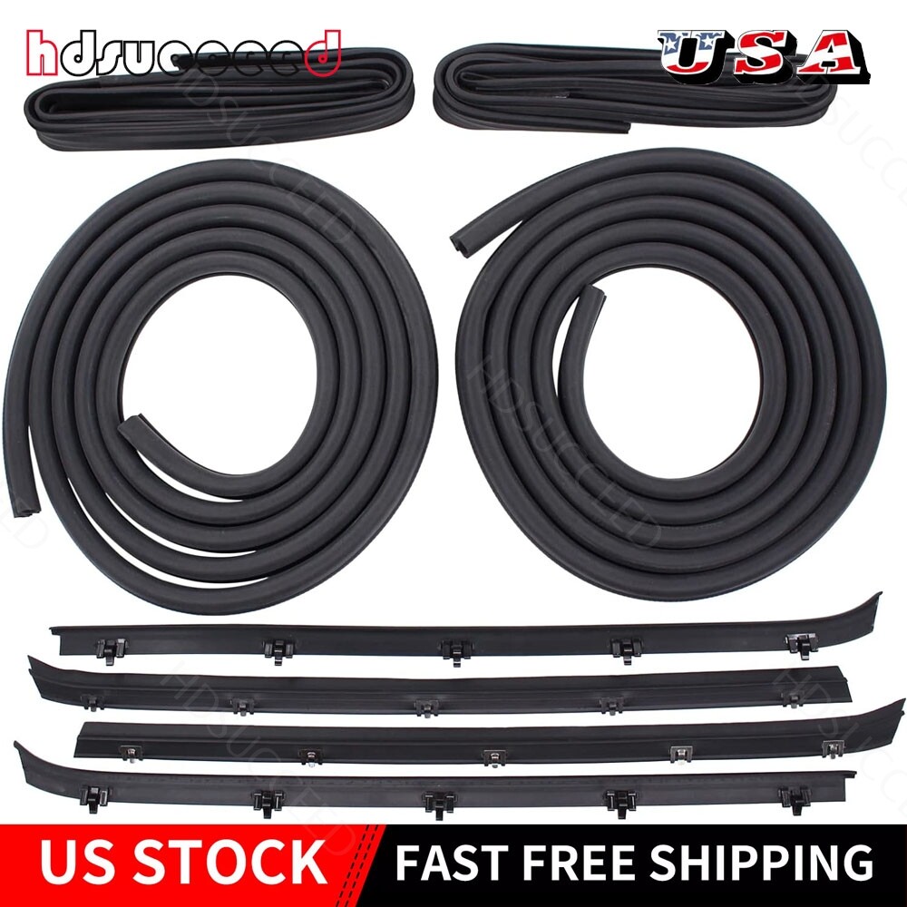 for Chevy GMC Truck Front Door Window Run Sweep Felts Weatherstrip Seals Kit Set