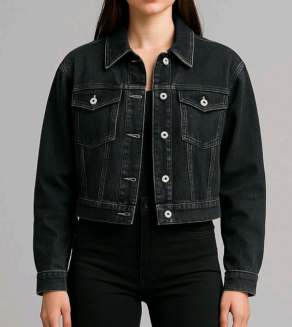 Vtg Guess Jean Jacket Womens Large Black Cotton Trucker Denim 90s Y2K USA EUC