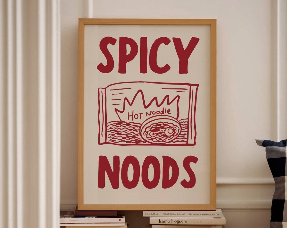 Spicy Noods Wall Art Hand Drawn Ramen Illustration Ramen Noodle Poster Kitchen