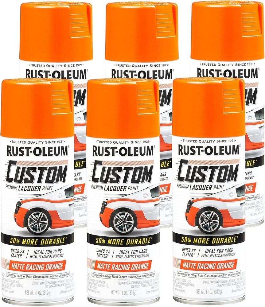 Rust-Oleum Matte Orange Lacquer Spray Paint 11oz 6 Pack Fast Drying