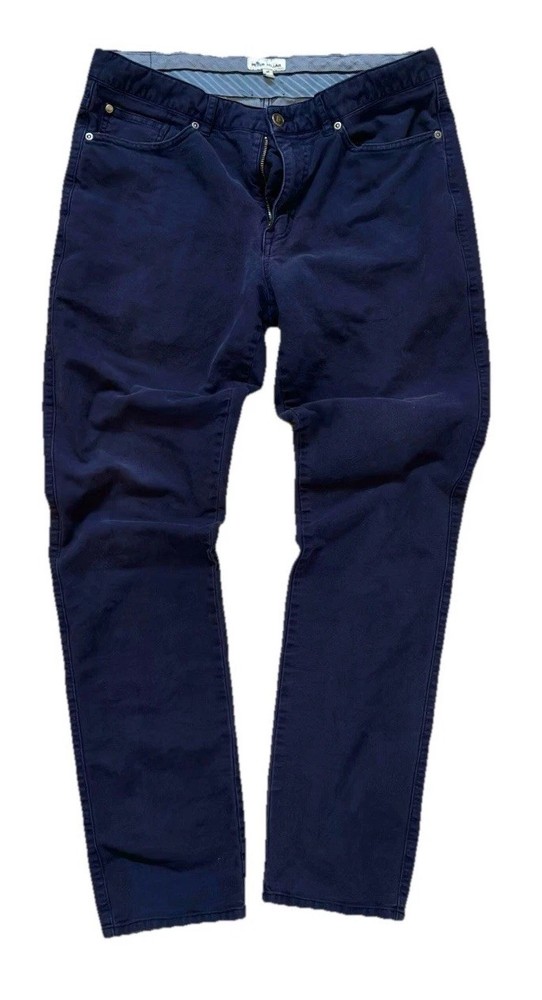 Peter Millar Pants Men 35x31 Navy Blue Straight Slim Fit Chino Zipper Fly Hoops.