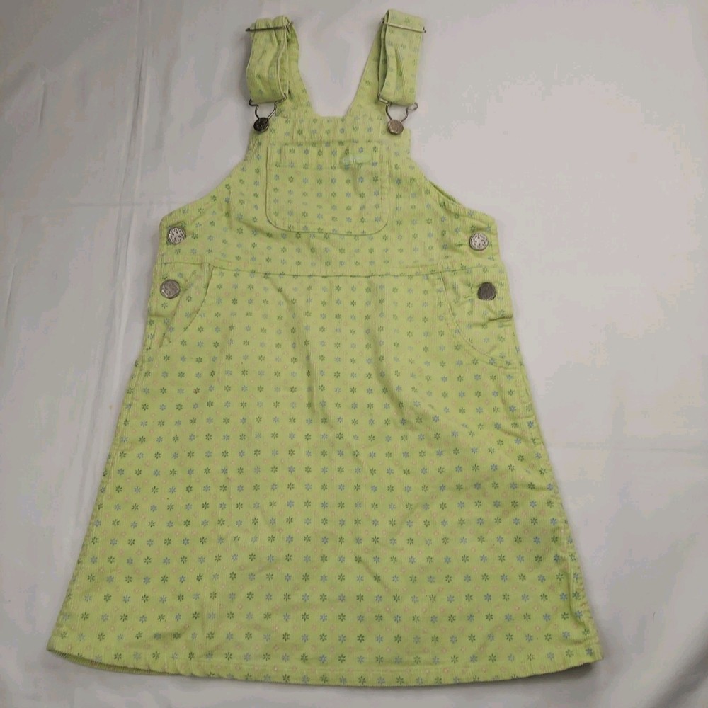 Vintage Y2K OshKosh Green Floral Fine Corduroy Jumper Vestbak Dress Girls 6