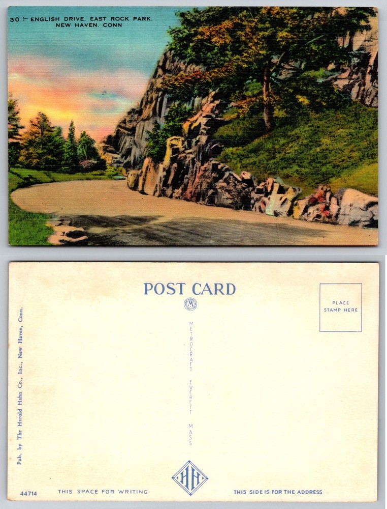 East Rock Park English Drive New Haven CT Linen Postcard Metrocraft