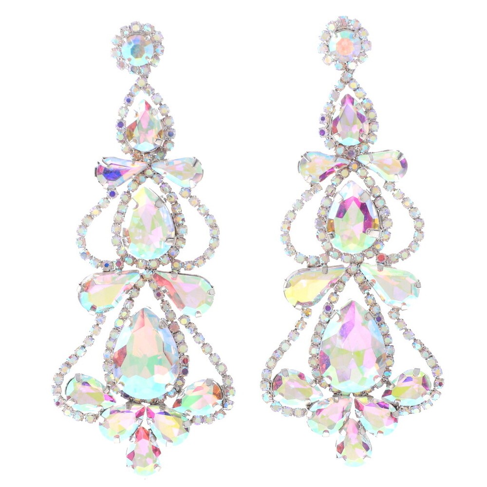 Silver Tone Metal Rhinestone Drop Post Earrings ESE2871-SAB
