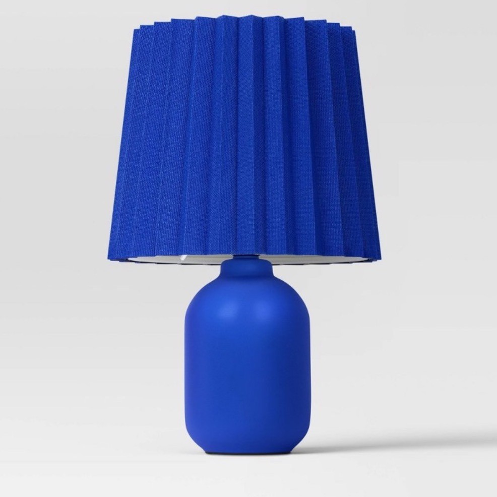 Mini Ceramic Table Lamp Set Of 2 Blue Pleated Drum Shade Room Essentials NEW