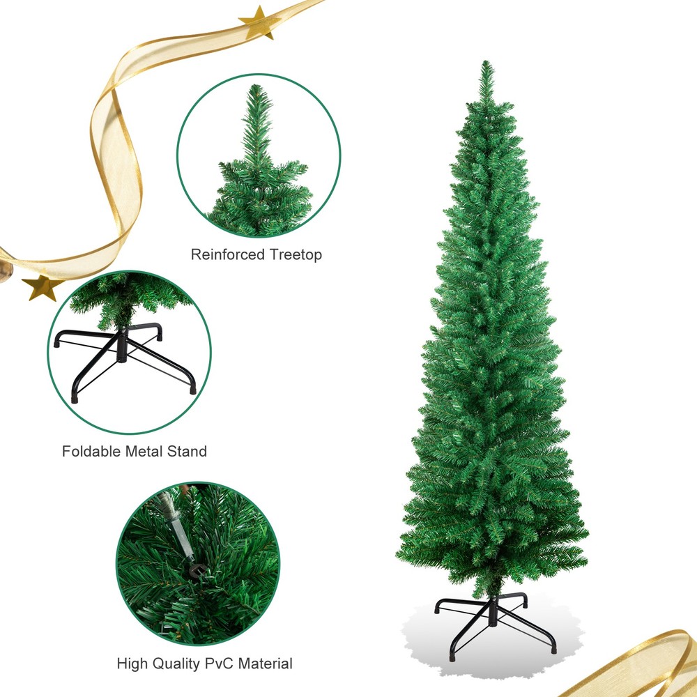 7FT Artificial Pencil Christmas Tree Slim Xmas Tree with Realistic Branch Stand