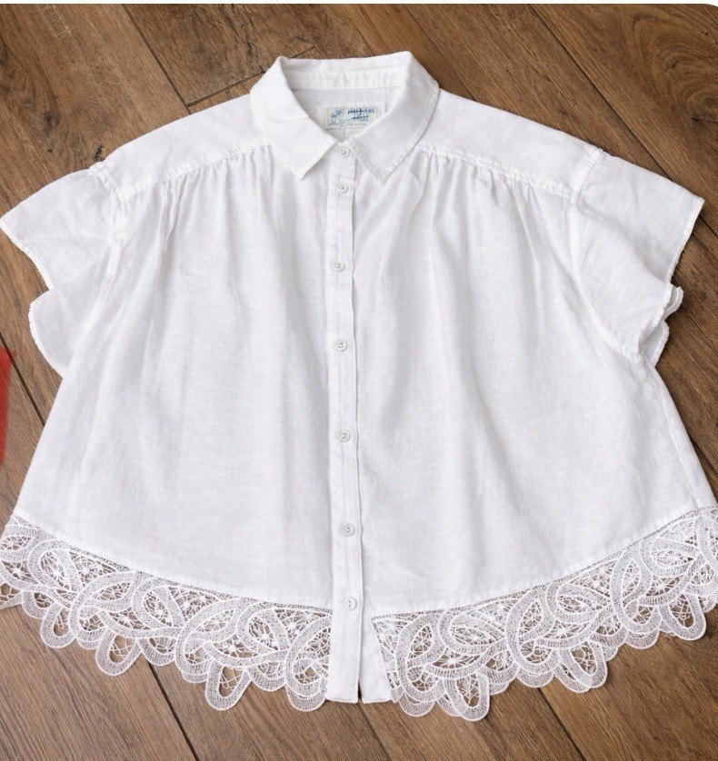 American Eagle Size L Oversized Resort Lace Shirt White Button Up Cotton Linen