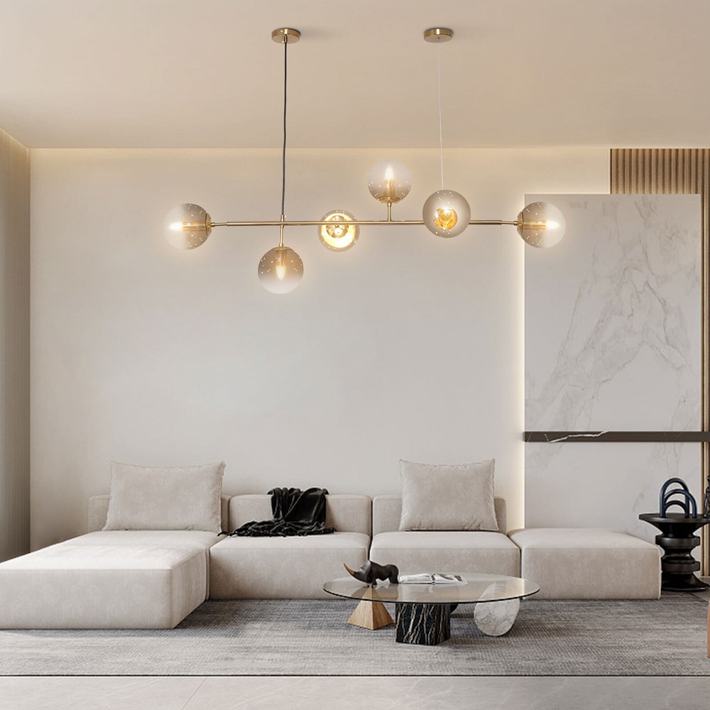 6-Light Modern Gold Linear Globe Sputnik Chandelier Ceiling Lamp
