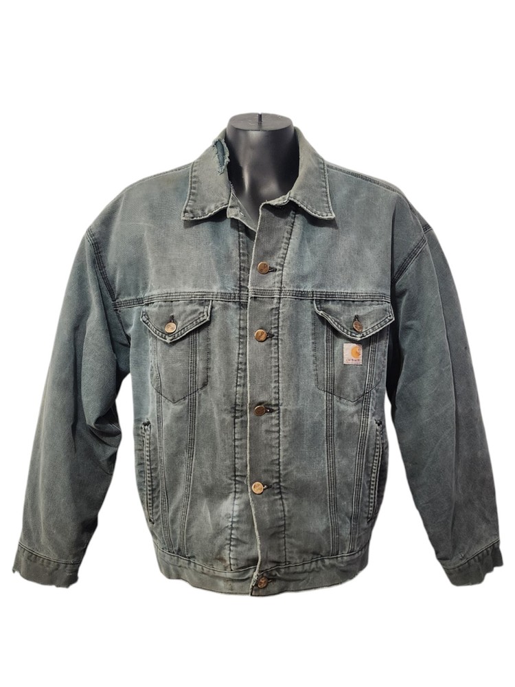 Vintage Carhartt L/XL Distressed Green Canvas Blanket Lined Jacket JB143