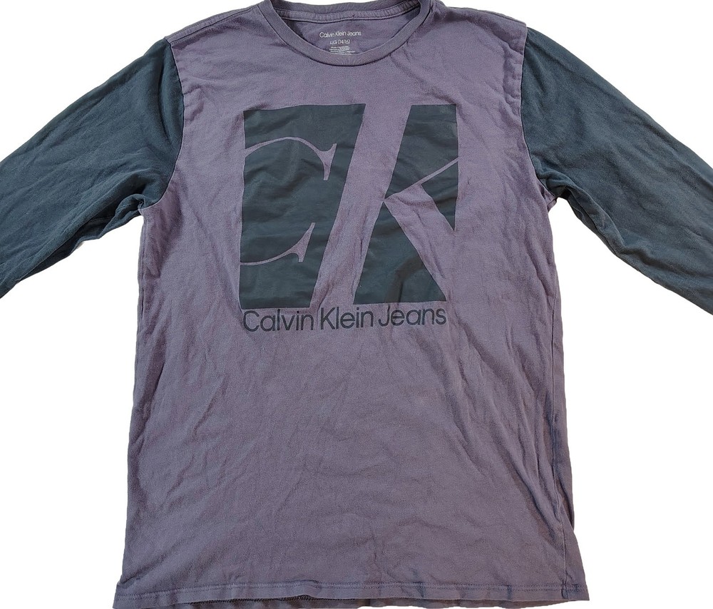 Women's Large Purple & Black Long Sleeve Calvin Klein Jeans Graphic T-Shirt