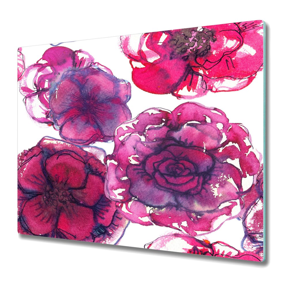 Glass Chopping Board Worktop Saver red roses Flowers Romantic design 60x52