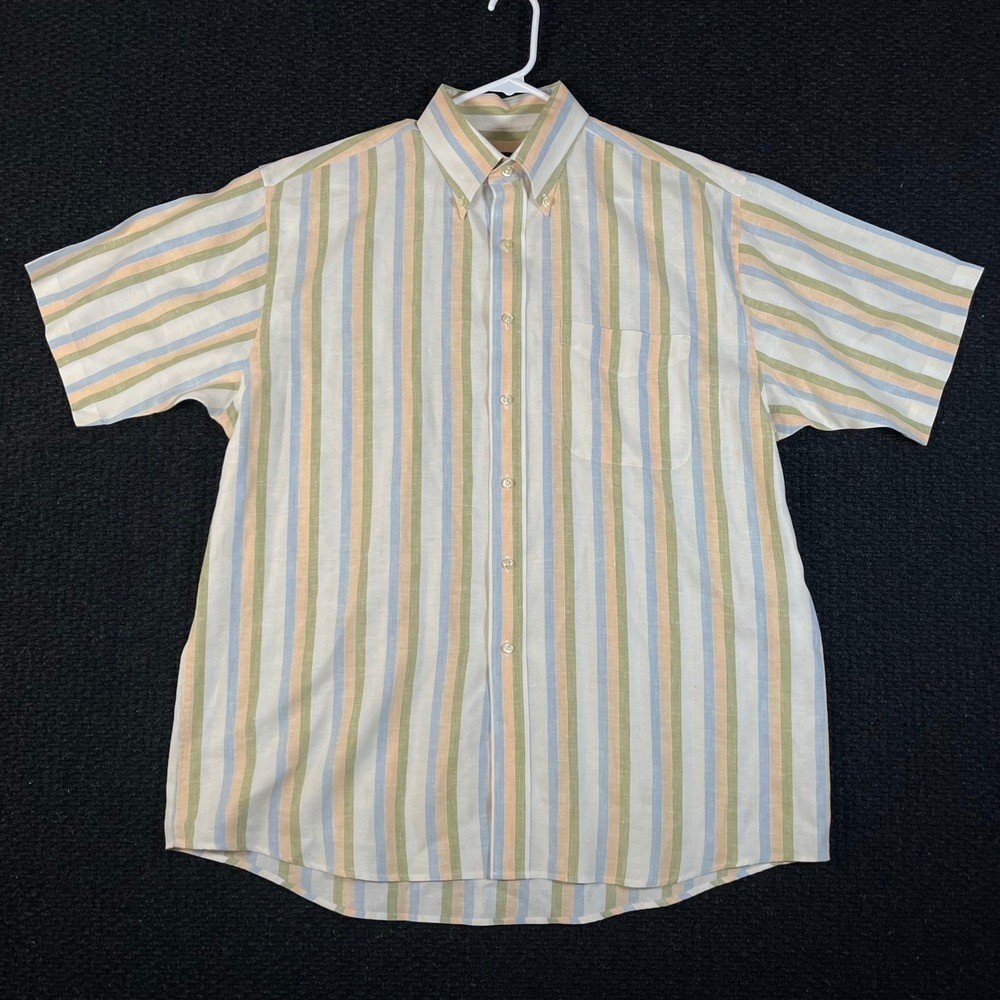 Jos. A. Bank Traveler's Collection Mens L 100% Linen Striped Shirt Short Sleeve