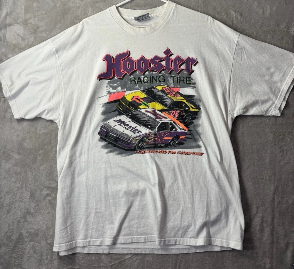 Vintage Hoosier Racing Tire T Shirt Men’s XXL NASCAR Style Graphic Tee USA