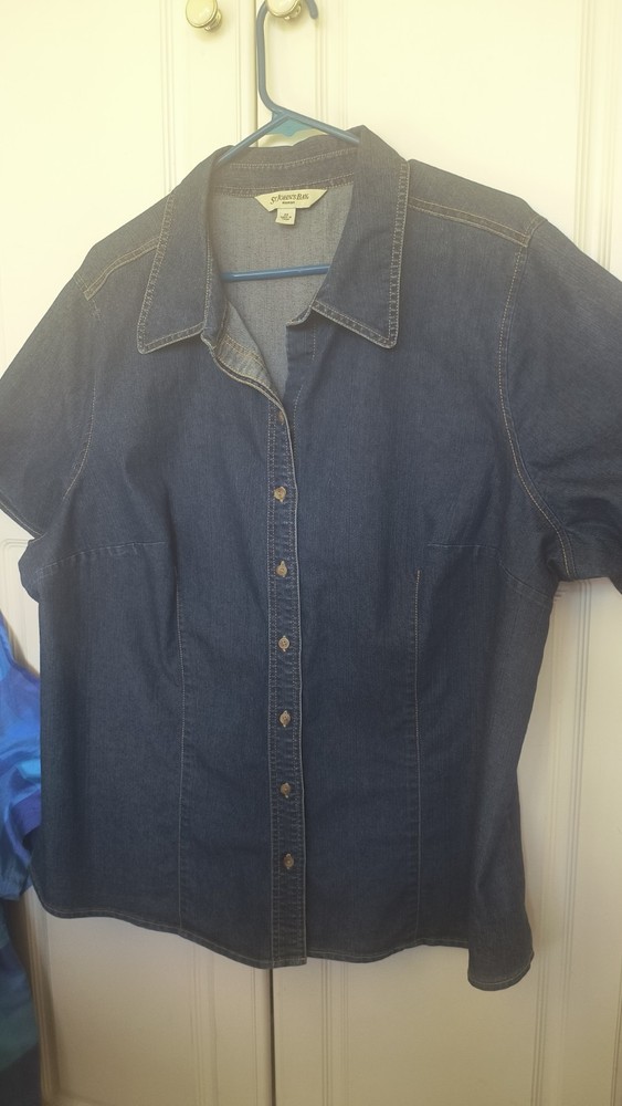 St Johns Bay Jean Shirt Womens 2X Buttoned Collared Denim (S4