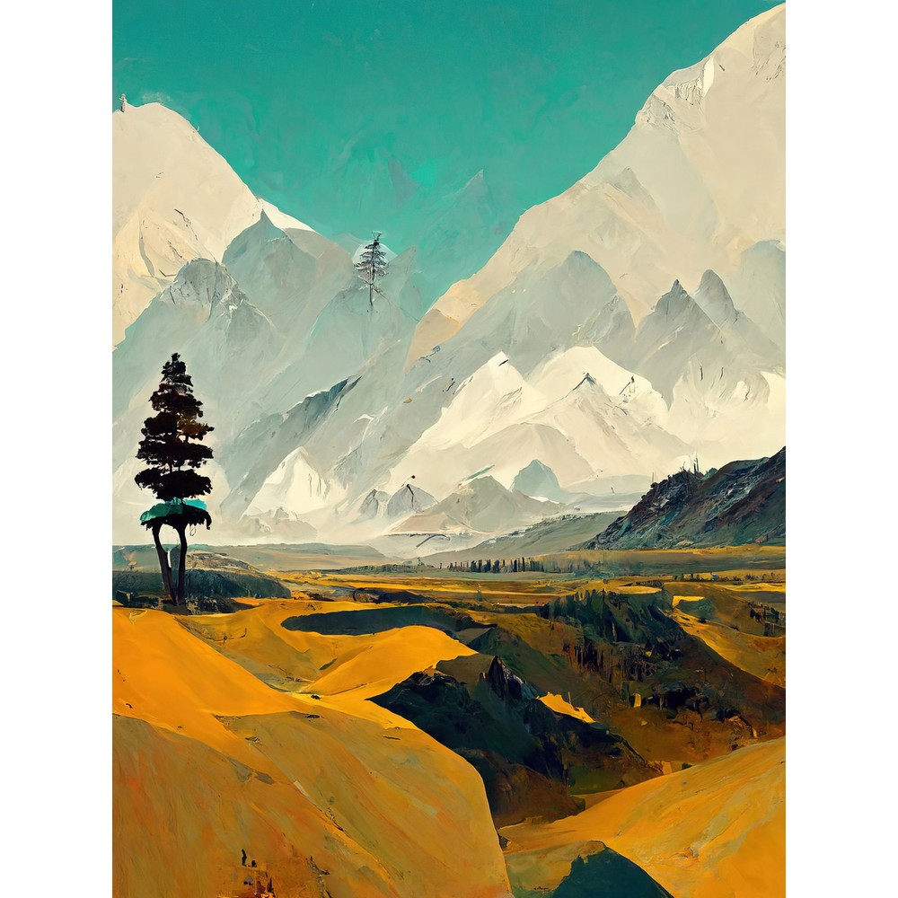 Lone Tree Snow Mountain Painting Huge Wall Art Poster Print Giant