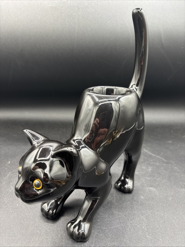 Black Cat Ceramic Tea Light Candle Holder Halloween Partylite