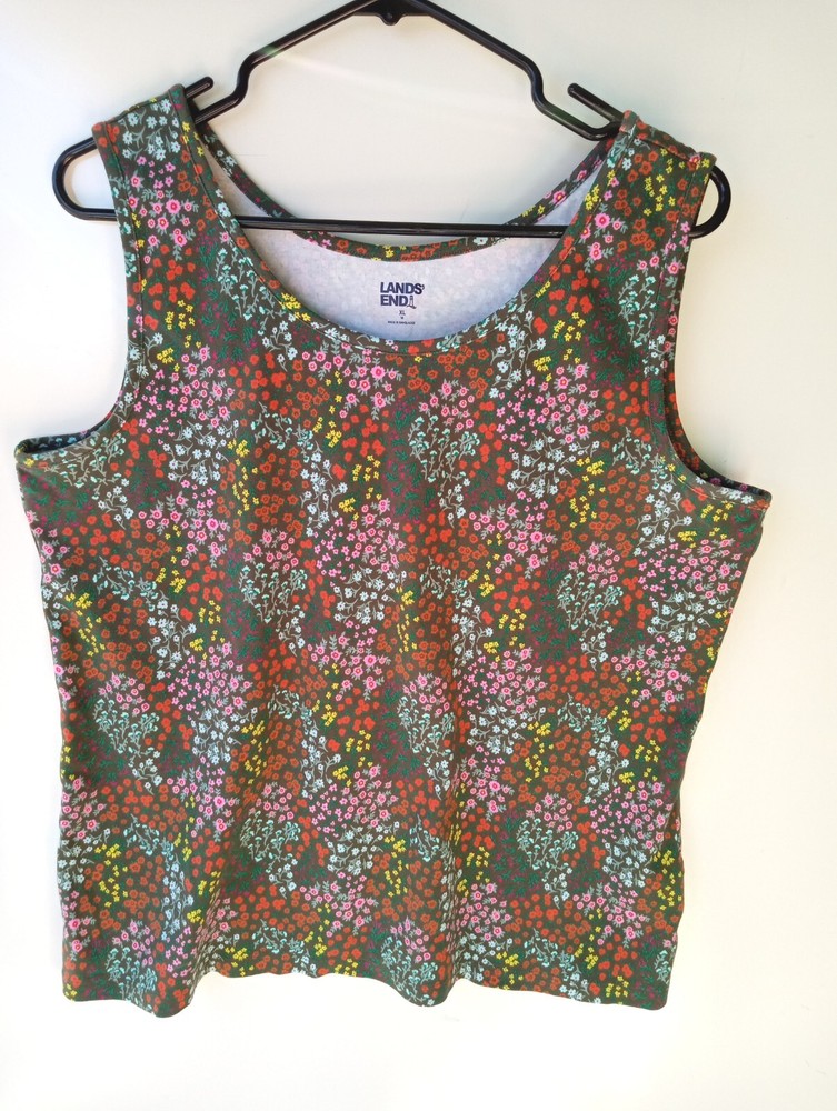 LANDS END Womens XL 18 Floral Print Tank Top Colorful Summer Shirt