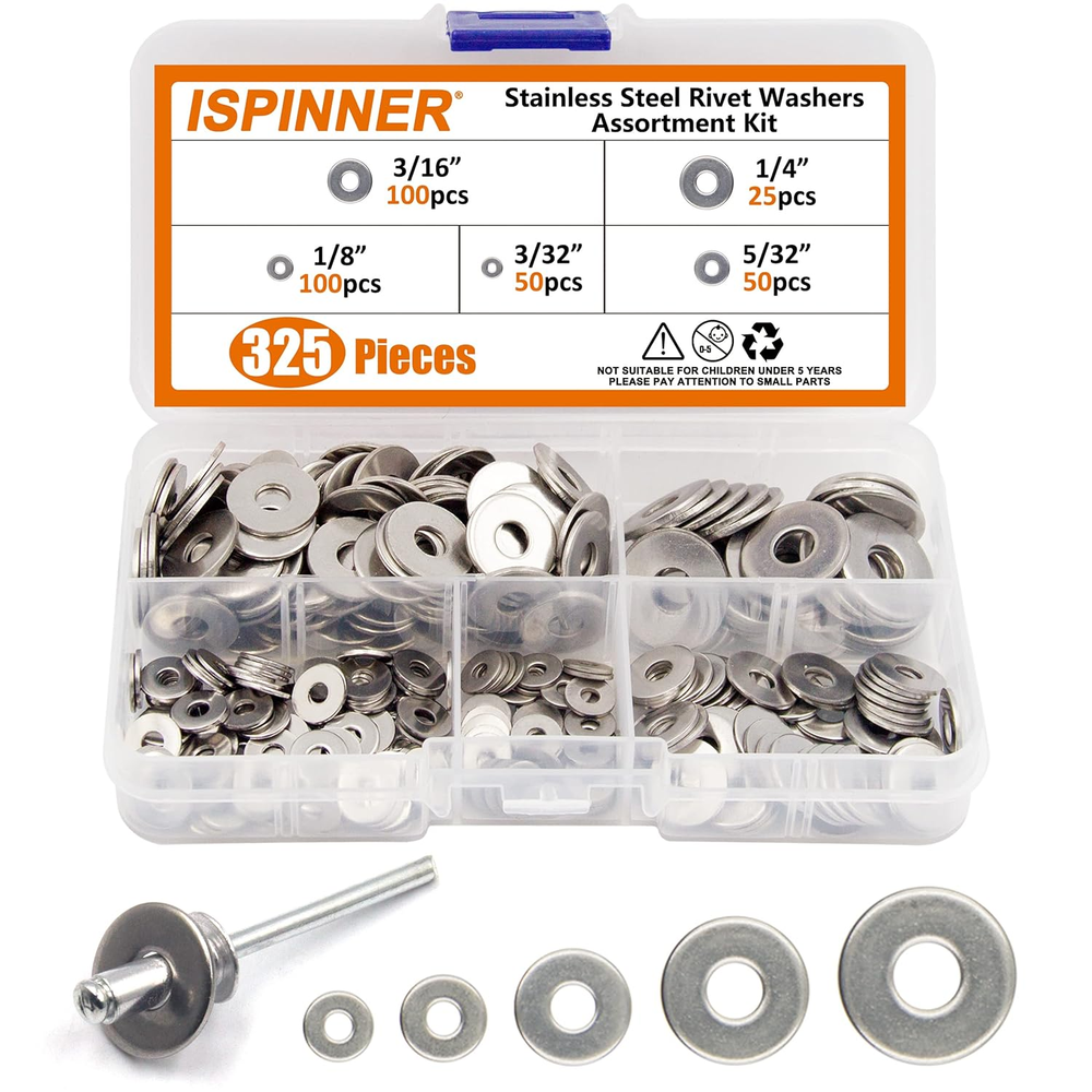 325Pcs Backup Rivet Washers Assortment Kit, Stainless Steel Washers Fo