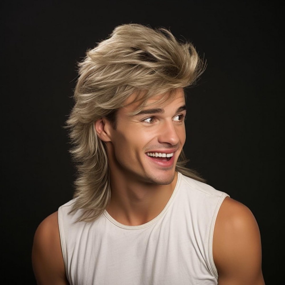 Mullet wig|Adult Funny Wigs for Men|Pop Rock Wig|Joe Dirt Wig for 70s|80s Wig