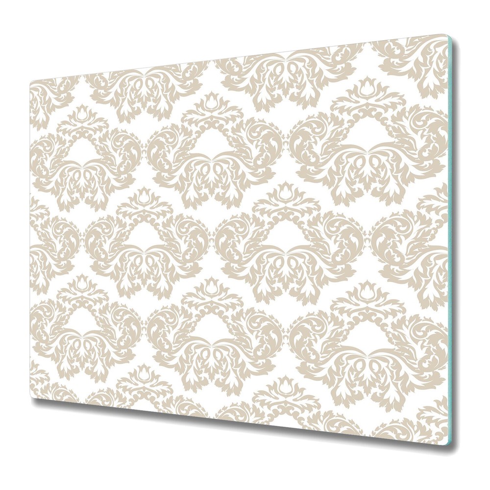 Tempered Glass Kitchen Chopping Board Baroque floral golden and white 60x52