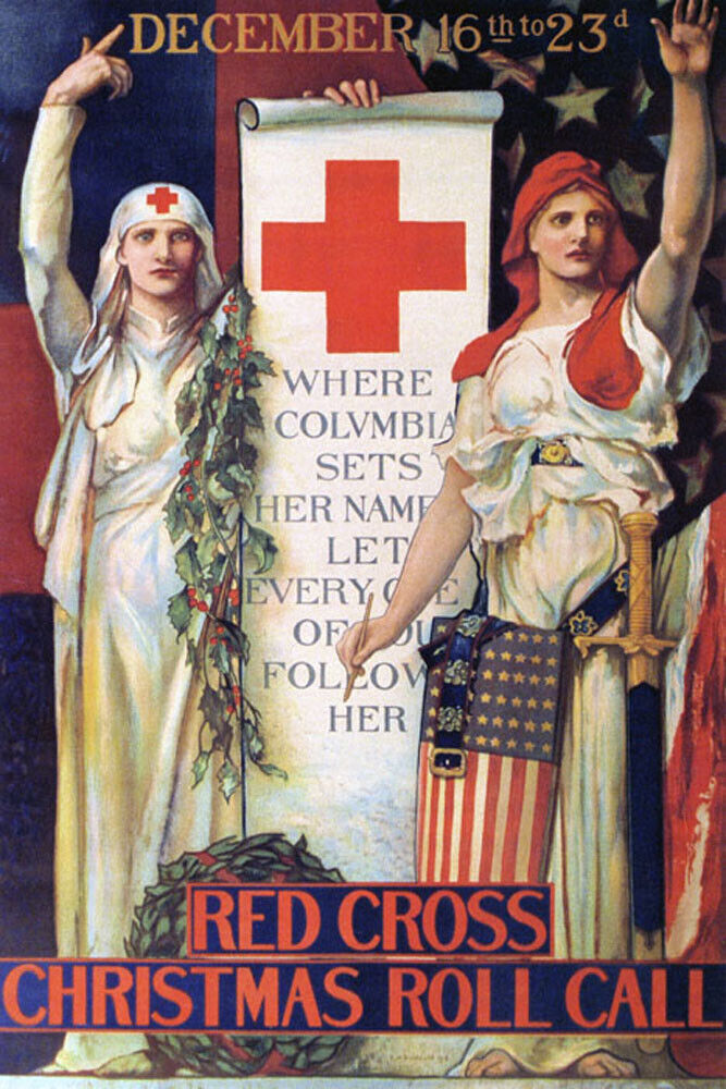 WAR NURSE RED CROSS CHRISTMAS ROLL CALL VINTAGE POSTER REPRO