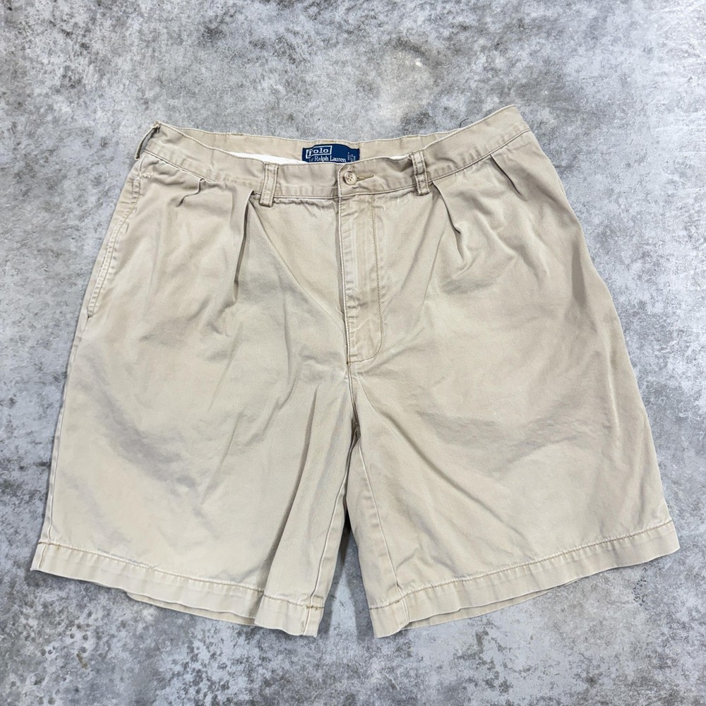 Polo Ralph Lauren Shorts Mens 36 Khaki Tyler Pleated Chino Cotton Casual