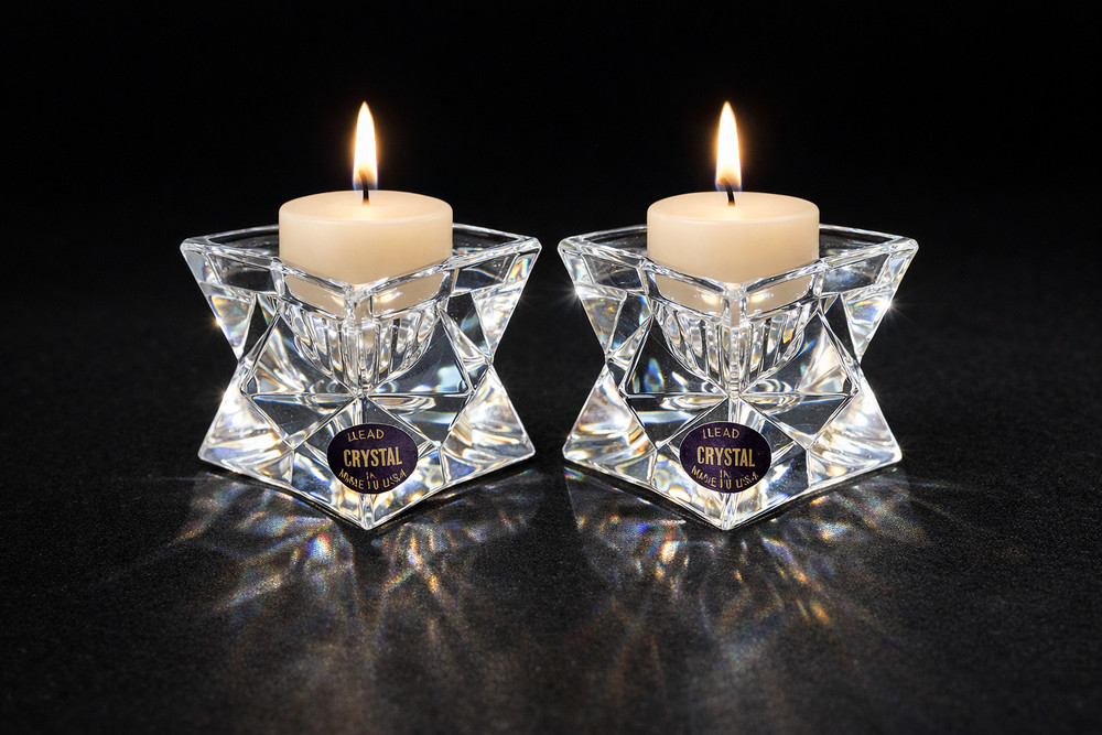 Vintage Michael C Fina Lead Crystal Star Candle Holders Pair Fifth Avenue