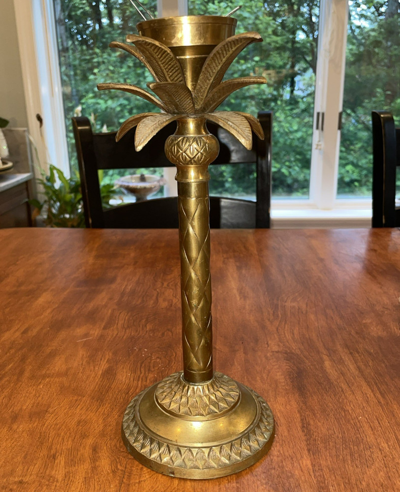 Solid Brass Vintage Palm Tree Candlestick Holder 11.5”Tall~Heavy Versatile Decor