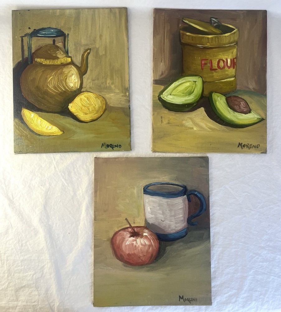 Vintage Still Life Original Paintings Set of Three Signed